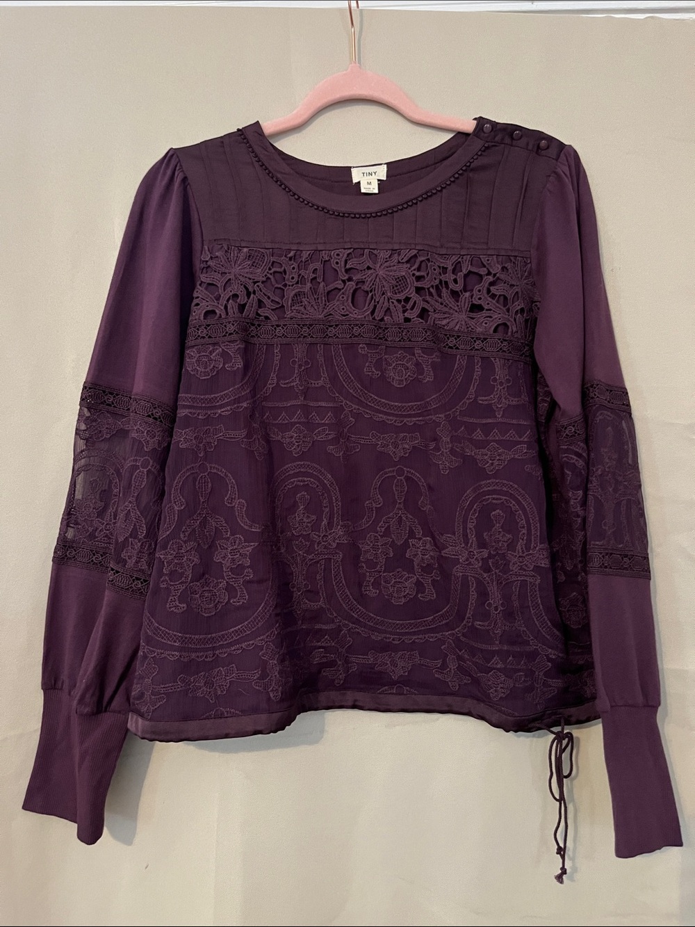 Plum Lace-Detail Long Sleeve Top
